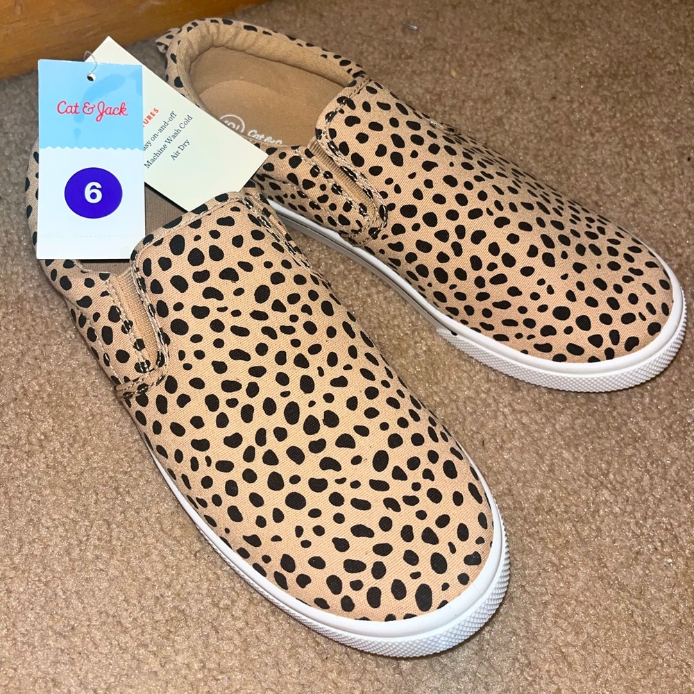Tan/Black Spotted Slip-ons